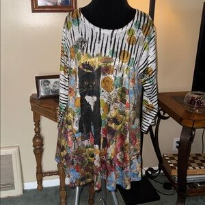 Et’ Lois Softknit Swing Sweater Top - Cat themed